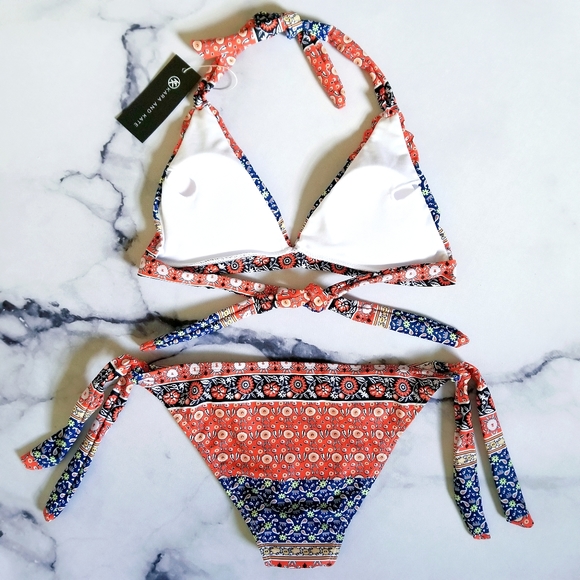 PLZ READ INFO IN DETAILS Boho Halter Bikini Top and Self-Tie Bikini Bottom Set - Picture 7 of 8